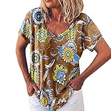 Damen Sommer T-Shirt Casual Streifen Patchwork Kurzarm Oberteil Tops Bluse S