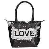 Depesche 10611 Handtasche mit Streichpailletten, Trend Love and Peace, schwarz, ca. 21 x 31 x 13 cm, b