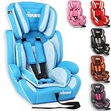 KIDUKU® Kindersitz 9-36 kg (1-12 Jahre) - Autositz ECE R44/04, Gruppe 1/2/3 Autokindersitz Kinderautositz, Hellblau/Weiß