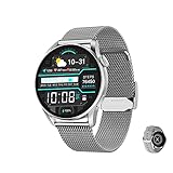 Aliwisdom Smartwatch DT 3 für Herren Damen, 1,36 Zoll HD Rund Bluetooth Anruf Smart Watch Wasserdicht Fitness Tracker für iOS Android Mit Bluetooth telefonieren & Whatsapp Funktion (Silber)