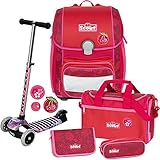 CHERRY RED - Blume Herz Kirsche - Scout Genius mit Funny Snaps® Schulranzen-Set 5tlg. - Balance-Scooter mit Leucht-Rädern GRATIS DAZU