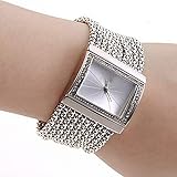 Damen Strass Uhr Luxus Mode Armband Analog Quarzuhr Platz Kristall Damenuhr Großes Gesicht Großes Zifferblatt Breitband Manschette Uhr,Silb