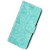 Herbests Kompatibel mit Huawei Mate 30 Pro Hülle Leder Wallet Handyhülle 3D Spitze Henna Mandala Blume Muster Tasche Case Schutzhülle Klappbar Lederhülle Magnetisch Etui mit Kartenfach,Grü