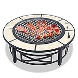 Runde Feuerstelle aus Metall mit BBQ-Grill & Abdeckung - Gartenofen-Terrassenheizung für den Außenbereich/Holzkohlegrill/Eisgrube, Rauchgrill-Tisch-Tischg