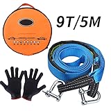 UIHOL Abschleppseil Auto, KFZ Notfall-Abschleppgurt 9 Tonnen Bruchfestigkeit 5M x 5CM, Dreifach verstärkte Schlaufenende für Sicherheit mit Rutsch Handschuhe und Aufbewahrungstasche (Aktualisierung)