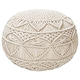 COSA LIVING Pouf Sitzpuff Strick Velours Sitzhocker Strickhocker Makramme Sitzpouf Bodenkissen 100% Handmade Makramee Knitted L