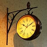 JRZTC Home Clock Doppelseitige Wanduhr, Vintage Retro Home Wall Outdoor Garden Station Wanduhr Doppelseitig mit Außenhalterung