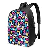 Funky Cats Rucksack, Reise-Laptop-Rucksack mit USB-Ladeanschluss für Damen und Herren, 43,2 cm (17 Zoll), siehe abbildung, 12 x 6.5 x 17 inches,