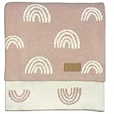 Babydecke aus 100% Bio Baumwolle rosa Regenbögen - Mädchen Strickdecke Regenbogen Altrosa Baby Decke Baumwolldecke Erstlingsdecke Strick Kinderwagen Kuscheldecke Neugeborenes Geschenk zur Geb