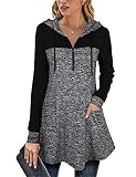 Gaharu Hoodies Für Damen Kapuze Pullover Lang Oversize V Ausschnitt Strickhoodie Frauen Langarm Herbst Winter Freizeit Dünne A Linie Kapuzenoberteil Strick Pulli Zipper Multi-Schwarz,XXL