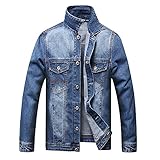 Herren Jeansjacke Vintage Revers Button Down Langarm Tasche Distressed Jeans Hemd Casual Teen Mantel, blau, S