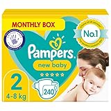 Pampers Babywindeln, Größe 2, 240 Stück, Schutz für empfindliche Haut von Neugeborenen (4-8 kg)