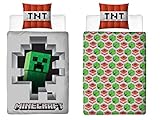 Wende Bettwäsche-Set Minecraft | 135x200 cm + 80x80 cm | 100% Baumwolle | grün rot | Motiv Dynamit TNT Zombie Creep