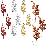 ZAILHWK 12 Stück Weihnachts-Glitzer-Beeren-Stiele, 19,8 cm, künstliche Weihnachtsstäbchen für Weihnachtsbaumschmuck, DIY-Weihnachtskranz, Handwerk, Urlaub und Heimdek