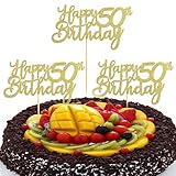 QincLing 3 Stück Happy 50th Birthday Cake Topper, 50th Geburtstag Tortendeko Kuchendeko Torten Kuchen Cake Topper Glitzer Gold Tortenstecker Girlande 50 Geburtstag Party Dekoration für Mann F