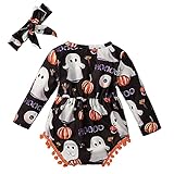 SCBFDI Halloween-Kinderkleidung Baby Strampler Baby Girl Jumpsuit Kleinkind-Set Langarm Bowknot Overall Stirnband Kostü