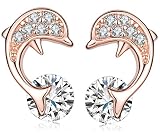 Yumilok Roségold 925 Sterling Silber Zirkonia Delfin Ohrstecker Ohrringe Hypoallergen Ohrschmuck für Damen Frauen M