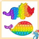 Hoqque Pop Fidget Toy Set Spielzeug 2 Pcs Push Bubble Sensory Antistress Pack Spiel Regenbogen Stressabbau Anti Stress Rainbow Bunt für Erwachsene Kinder ADHD it Geschenk Triceratops W