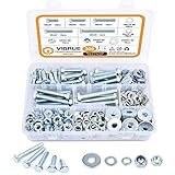 VIGRUE 300Pcs Sechskantschrauben DIN 933 M8 Schrauben Set verzinkt 8.8 Maschinenschrauben Sechskantschraube mit Gewinde bis Kopf M8 muttern (DIN 985, 934）und M8 Unterlegscheiben (DIN 9021,127,125)