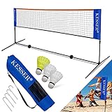 KESSER® Badmintonnetz Tennisnetz | 500cm | Federballnetz 3-Fach-Höhenverstellbar 107/120/155cm, Set bestehend aus Netz, 3X Federball, Transporttasche, stabilem Eisen-Gestell, Indoor & Outdoor, B