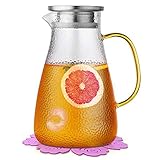 Boqo Wasserkrug mit Deckel, Wasserglas und Edelstahldeckel und Untersetzer, Saftkrug (1,5 Liter)…