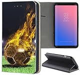 KX-Mobile Huawei P8 Lite 2015 Hülle - Handyhülle für Huawei P8 Lite 2015 - Handycover aus Kunstleder Motiv 1170 Fussball Fußball Schwarz Gelb Feuer Schutzhülle Smart Klapphülle C