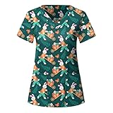 Damen Tunika Bowling Shirt Tunika Damen Blumen Tops Langarm Henley v Ausschnitt Knopfleiste plissiert Bluse t Shirt Oberteil Festliche Kleider für Damen Bowling Shir(#NHD-220326 T-Shirt-A07 XL)