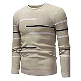 HUIWU Herren Sweatshirt Pullover Langarm Rundkragen Gestreiftes Slim Fit Strickhemd Sweatjacken Pulli Herrenhemden Herbst Winter Männer Freizeithemd Baumwolle Feinstrick Langarmshirts U