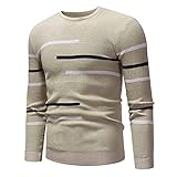 HUIWU Herren Sweatshirt Pullover Langarm Rundkragen Gestreiftes Slim Fit Strickhemd Sweatjacken Pulli Herrenhemden Herbst Winter Männer Freizeithemd Baumwolle Feinstrick Langarmshirts U