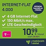 mobilcom-debitel Internet-Flat 4.000 im Telekom-Netz (10,99 EUR monatlich, 24 Monate Laufzeit, 4 GB Internet-Flat, LTE mit max. 150 MBit/s, EU-Roaming-Flat, Triple-Sim-Karten)