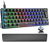 UK-Layout 60% Mechanische Gaming-Tastatur Typ C Kabels 61 Tasten USB-wasserdichte Tastatur RGB Hintergrundbeleuchtung Anti-Ghosting-Tasten + PU-Leder-Speicher-Foam-Handgelenkstütze (schwarz)