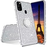 Glitzer Silikon Hülle für Galaxy S21 Überzug TPU Bling Glitzer Strass Diamant Schutzhülle mit 360 Grad Ring Ständer Flex Silikon Case Cover Etui Handyhülle für Samsung Galaxy S21,Plating TPU S