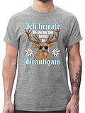 JGA Junggesellenabschied Männer - Bräutigam Hirsch - weiß - M - Grau meliert - Hirsch - L190 - Tshirt Herren und Männer T-S