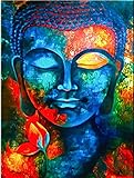 Malen nach Zahlen Erwachsene Anfänger,Buddha Malen nach Zahlen Kits Faltenfreie Leinwandzeichnung mit 4 Pinseln Acrylpigment Dekoration 40 X 50