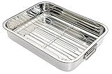 KitchenCraft Edelstahl-Bratenform mit Rost, Mittelgroß, 37 x 28