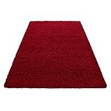 Hochflor Shaggy Teppich für Wohnzimmer Langflor Pflegeleicht Schadsstof geprüft 3 cm Florhöhe Oeko Tex Standarts Teppich, Maße:80x150 cm, Farbe:R