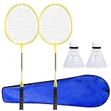 Fuaensm Badminton Set, 2 Schläger, 2 Federbälle Federballspiel für Erwachsene und Kinder für Freizeit Outdoor Sp