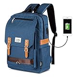 Schulrucksack Jungen Teenager, Vintage Unisex 15.6 Zoll Laptop Rucksack mit USB-Ladeanschluss Schulrucksack Jugendliche für Arbeit Schule Universität B