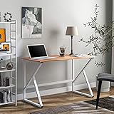Schreibtisch, Computertisch mit K-förmigen Tischbeine, großer Arbeitstisch für Homeoffice Büro, einfach Aufbauen, 120x60x75cm, holzfarb