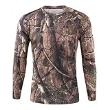 Julhold Herren Hemden Langarm Tops Camouflage Bluse T-Shirts Rundhalsausschnitt Outdoor Gym Sportlich Fitness Fit Leichtes T-Shirt(Braun,XL)