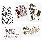 COODHI 5 Packungen Tierschablonen L?we, Tiger, Pferd, Wolf, Ph?nix, wiederverwendbare Mylar-Schablonen - DIY Craft Schablonen zum Malen 18x26