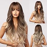 Kellynee Ombre Brown Perücke mit Pony mit weißen Highlights Langwellige hitzebeständige synthetische Perücken für F