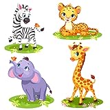 EmmiJules Wandtattoo Kinderzimmer Afrika Tiere 4er Set - in verschiedenen Größen erhältlich - Made in Germany - Elefant Giraffe Tiger Zebra Schmetterling Kinder Tiere Aufkleber Sticker (mittel)