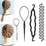 Topsy tail, DIY Haar Styling Zubehör Tools Haare Frisuren Set Magic Einfache Fast Spiral Braid Flechten Haar Styling Set für Frauen Mädchen (4 Stück Flechtwerkzeug Rollensatz)