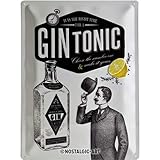 Nostalgic-Art Retro Blechschild Gin Tonic – Geschenk-Idee als Bar-Zubehör, aus Metall, Vintage-Design, 30 x 40