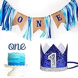 Baby 1. Geburtstag Dekorationen Set Boy Happy First Birthday Party Supplies Sackleinen Hochstuhl Banner Crown One Cake Topp