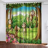 XDJQZX Gardinen Mit Ösen, Für Schlafzimmer Wohnzimmer Kinderzimmer Fensterdekoration, Vorhang Blickdicht 3D Baum Cartoon Tier AFFE Muster 200X200 cm 2Er Set Thermo Verdunklungsvorhäng