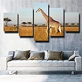 ADGDS 5 Leinwandbilder Wohnkultur Bilder Leinwand Wandkunst 5 Stücke Gemälde Poster Rahmen Giraffe Afrikaner modern Wand Aufhängen Gemälde Für Wohnzimmer Moderne G