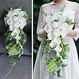 Cuisit Brautstrauß Künstliche Pfingstrosen, Calla Lilien, Perle, Koreanischen Stil Hochzeit Brautstrauß Künstlich,Kunstblumen Fallen wie Wasserfälle für Hochzeit Zuhause Party Dek