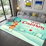 Bereich Teppich Hellblau, Frohe Weihnachten Rentiere 3D Bedruckter Teppich Waschbar für fusselfrei, fleckenabweisend, für Wohnzimmer, Schlafzimmer, Kinderzimmer 160x230